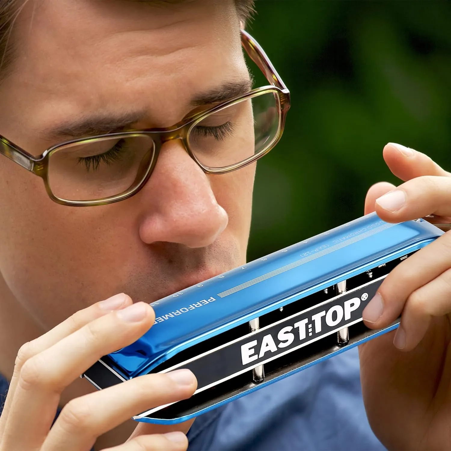 East top Chromatic Harmonica, 12-Hole 48-Tone Key of C, ABS Comb, Phosphor Bronze Reed, Blue Cover (EAP-12)