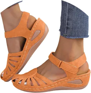Eduavar Orthopedic Sandals for Women, Womens Sandals Comfortable Closed Toe Casual Hollow Out Shoes Orthotic Wedge Sandals