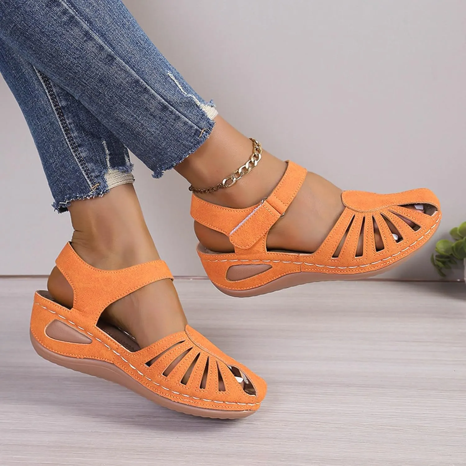 Eduavar Orthopedic Sandals for Women, Womens Sandals Comfortable Closed Toe Casual Hollow Out Shoes Orthotic Wedge Sandals