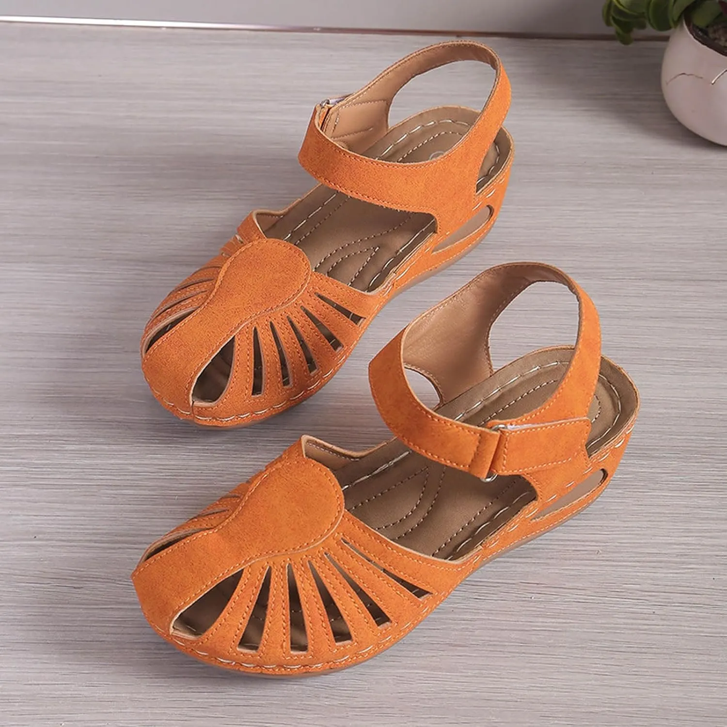 Eduavar Orthopedic Sandals for Women, Womens Sandals Comfortable Closed Toe Casual Hollow Out Shoes Orthotic Wedge Sandals