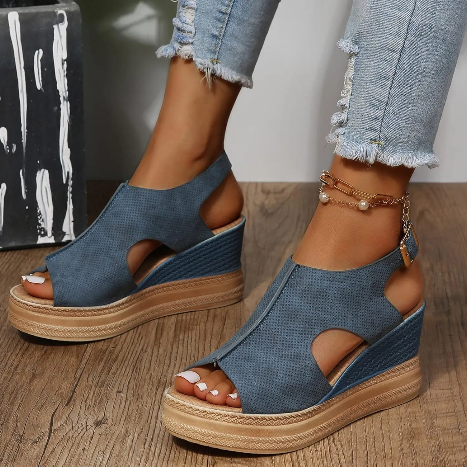 Eduavar Womens Sandals, Womens Sandals Casual Summer High Platform Sandals Espadrille Ankle Strap Sandals