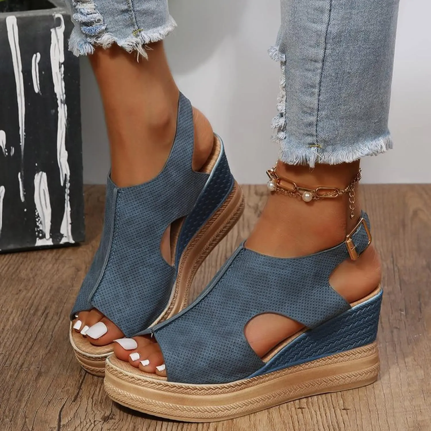 Eduavar Womens Sandals, Womens Sandals Casual Summer High Platform Sandals Espadrille Ankle Strap Sandals