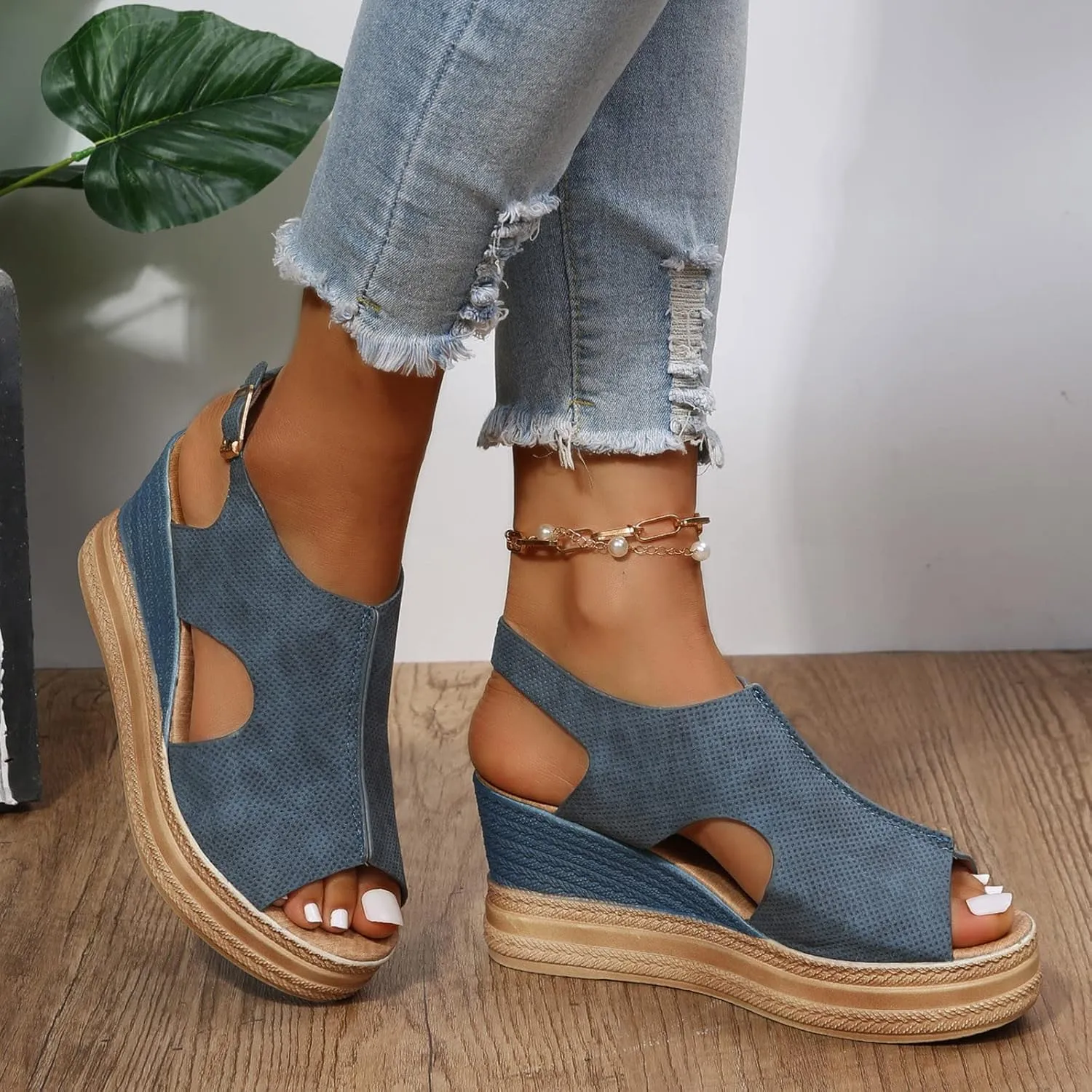 Eduavar Womens Sandals, Womens Sandals Casual Summer High Platform Sandals Espadrille Ankle Strap Sandals