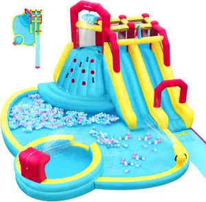 ELEMARA XL Inflatable Water Slides,7 in 1 Large Water Park for Kids and Adults with 750W Blower,Double Blow up Splash and Deep Pool,Climbing Wall,Water Spray,Water Canon for Outdoor