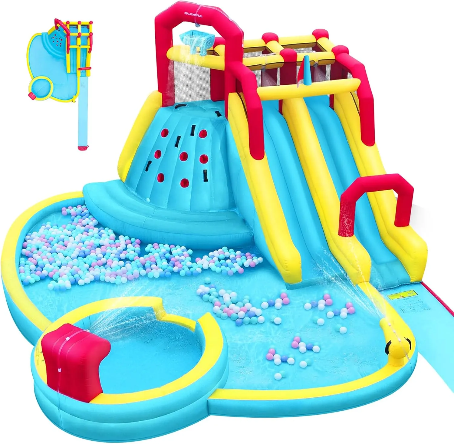 ELEMARA XL Inflatable Water Slides,7 in 1 Large Water Park for Kids and Adults with 750W Blower,Double Blow up Splash and Deep Pool,Climbing Wall,Water Spray,Water Canon for Outdoor