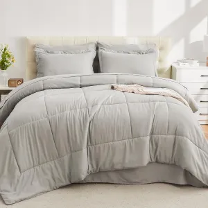 EMME King Comforter Set - 7 Piece, Ultra Soft Grey Bedding Sets, Bed in a Bag King, All Season Brushed Bed Set with 1 Comforter, 1 Flat Sheet, 1 Fitted Sheet, 2 Pillowcases and 2 Pillow Shams