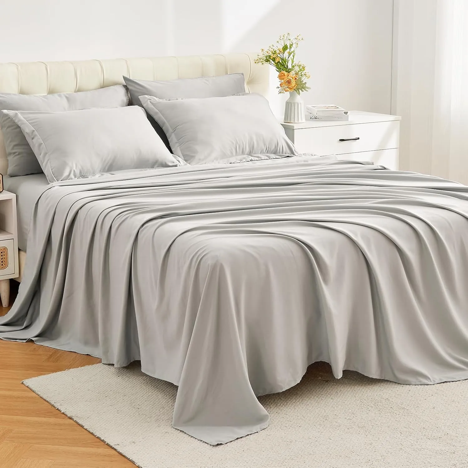 EMME King Comforter Set - 7 Piece, Ultra Soft Grey Bedding Sets, Bed in a Bag King, All Season Brushed Bed Set with 1 Comforter, 1 Flat Sheet, 1 Fitted Sheet, 2 Pillowcases and 2 Pillow Shams