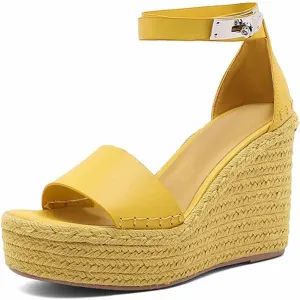Espadrille Wedge Sandals for Women, Platform Ankle Strap with adjustable Buckle Round Open Toe Summer Shoes