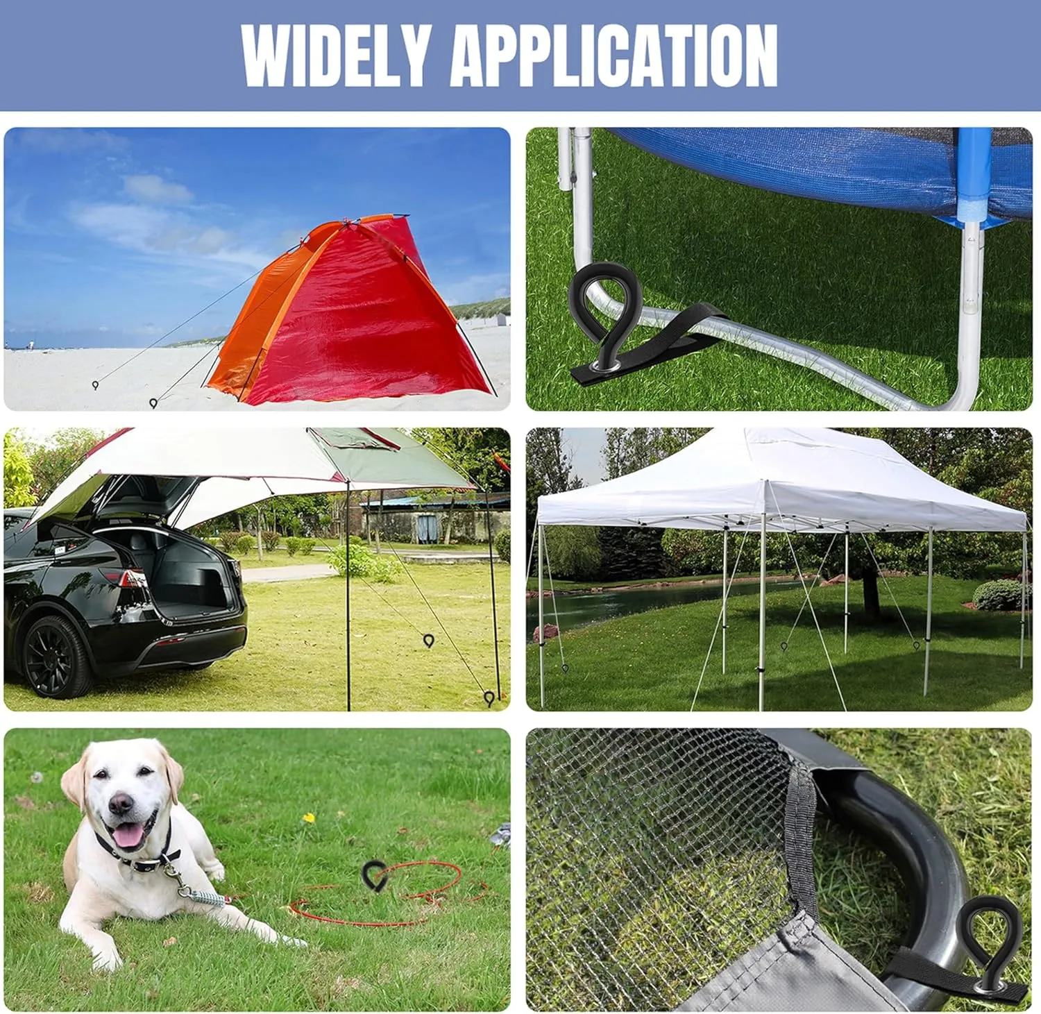 Eurmax USA Trampoline Stakes Screw in Tent Stakes Parts Heavy Duty for Canopies,4-Pack Outdoor Anchor Kit with Straps(Black)