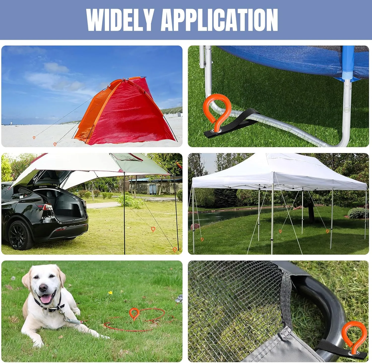 Eurmax USA Trampoline Stakes Screw in Tent Stakes Parts Heavy Duty for Canopies,4-Pack Outdoor Anchor Kit with Straps(Orange)