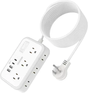 Extension Cord 15 ft, Surge Protector Power Strip with 6 Outlets 4 USB Charger(2 USB C Port), Flat Plug Outlet Extender, 1080 Joules Protection for Indoor, Home, Office Supplies, Dorm Room Essentials