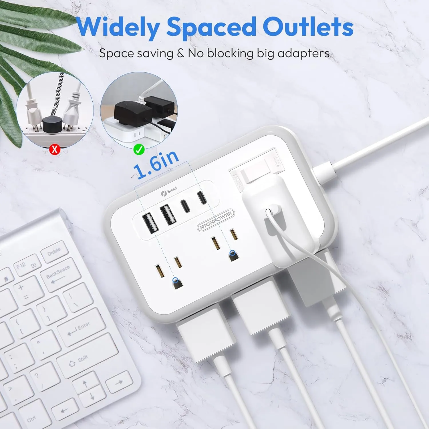 Extension Cord 15 ft, Surge Protector Power Strip with 6 Outlets 4 USB Charger(2 USB C Port), Flat Plug Outlet Extender, 1080 Joules Protection for Indoor, Home, Office Supplies, Dorm Room Essentials