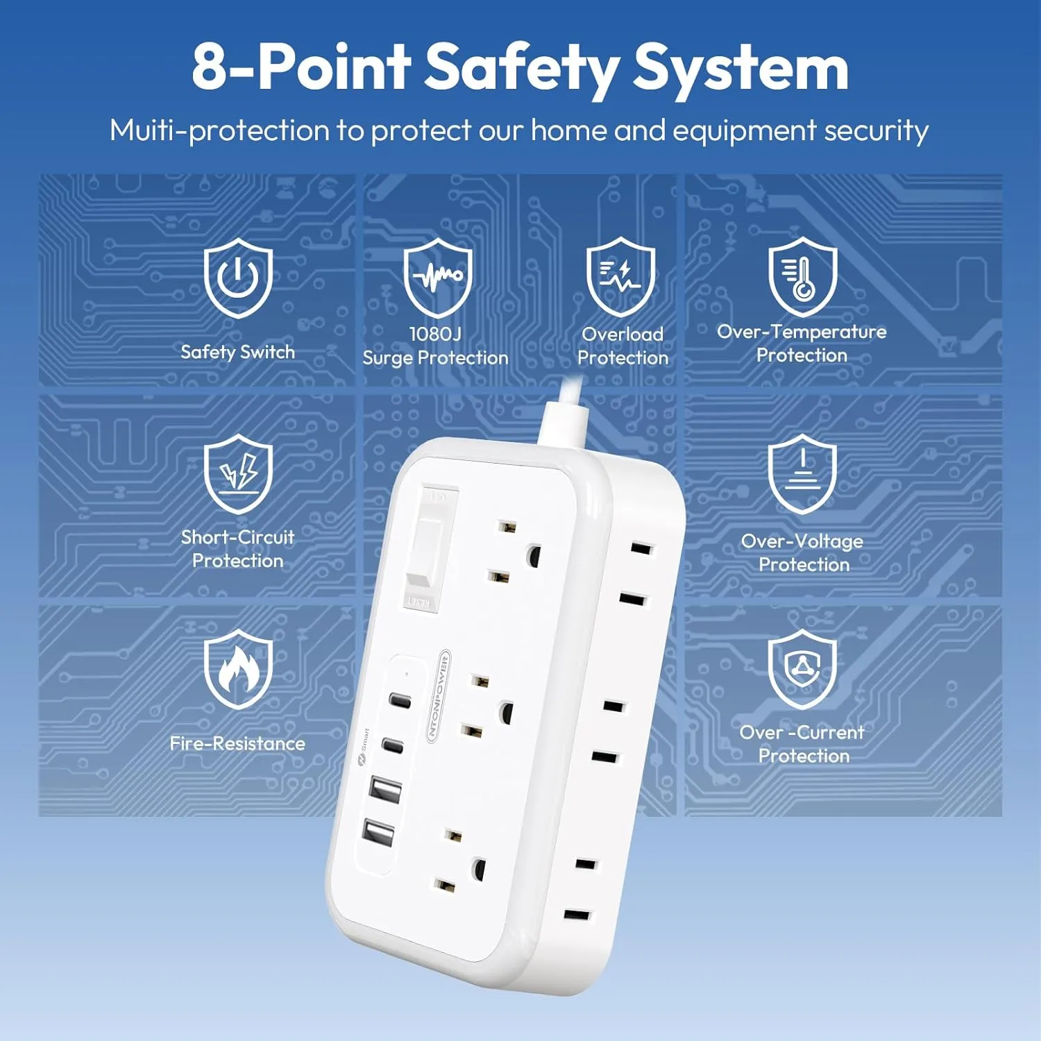 Extension Cord 15 ft, Surge Protector Power Strip with 6 Outlets 4 USB Charger(2 USB C Port), Flat Plug Outlet Extender, 1080 Joules Protection for Indoor, Home, Office Supplies, Dorm Room Essentials