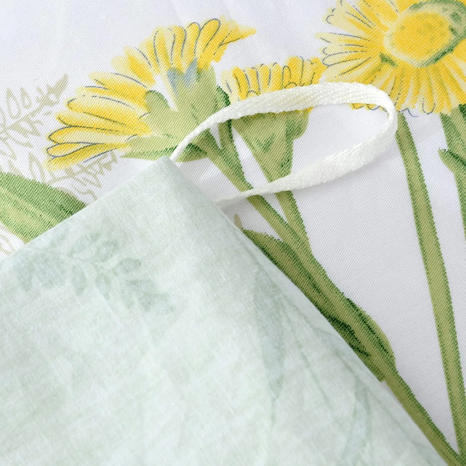 FADFAY Duvet Cover Set Queen Shabby Green Daisy and Lavender Flowers 100% Cotton with Hidden Zipper Closure 3-Piece:1 Duvet Cover & 2 Pillowcases Queen Size