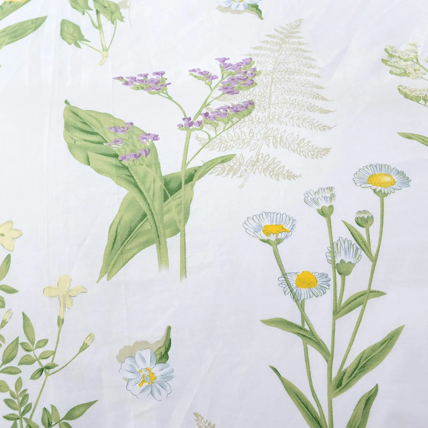 FADFAY Duvet Cover Set Queen Shabby Green Daisy and Lavender Flowers 100% Cotton with Hidden Zipper Closure 3-Piece:1 Duvet Cover & 2 Pillowcases Queen Size