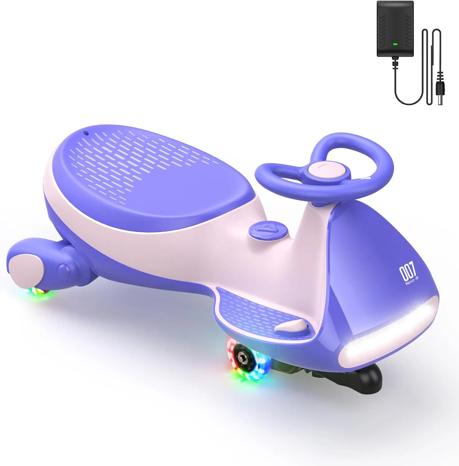 FanttikRide 12V N7 Pro Electric Wiggle Car with Pedal, Rechargeable Battery, CyberWiggle, 2 in 1 Swing Car, 2 Speed, Anti-Rollover, Flashing Wheels, Bluetooth, for Ages 3 and Up, 150 Lbs, Pink