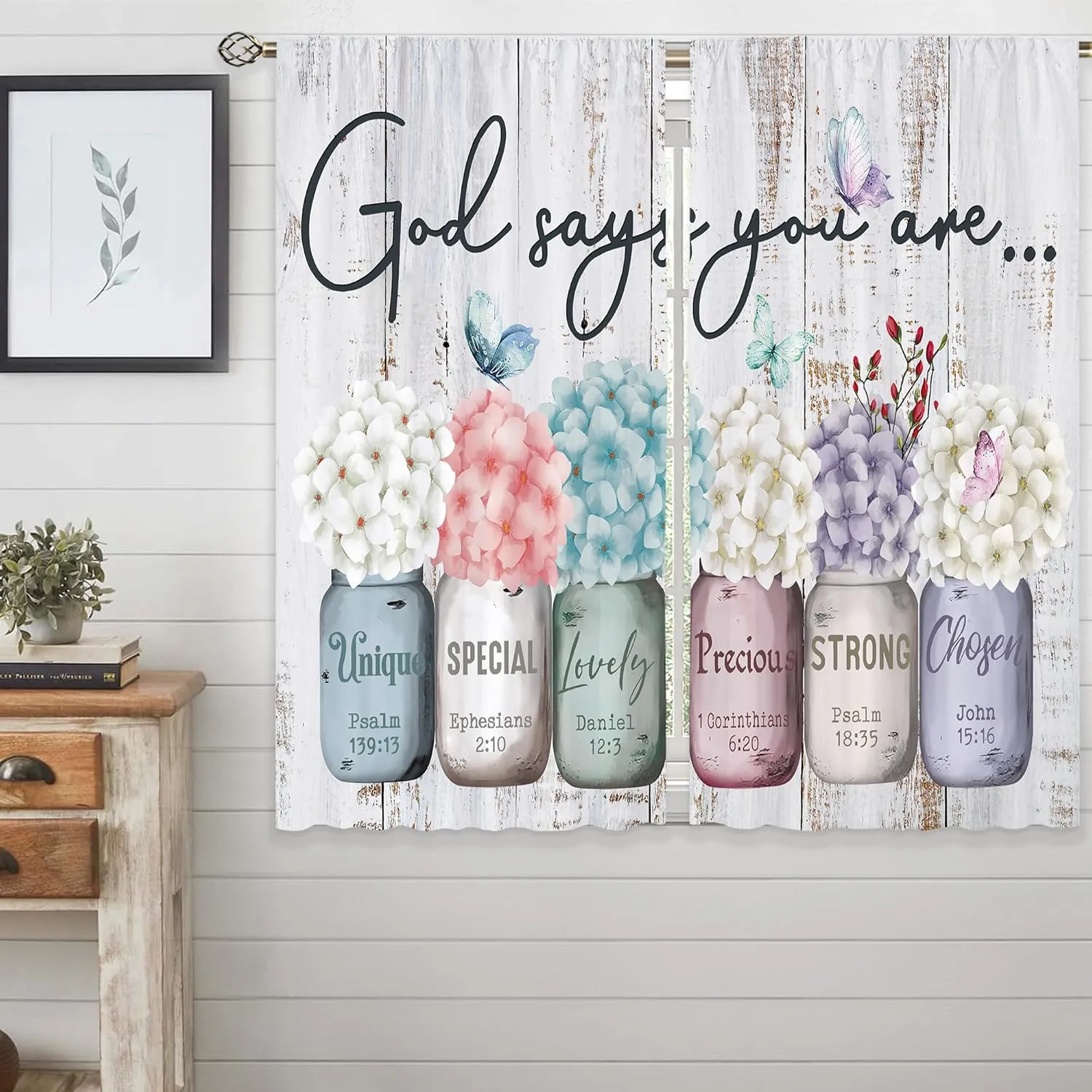 Farmhouse Floral Inspirational Bible Curtains, Flower Window Curtains 42x63 Inch for Bedroom Living Room Decor, Mason Jar Christian Drapes Treatment Draperies Fabric Rod Pocket (2 Panels