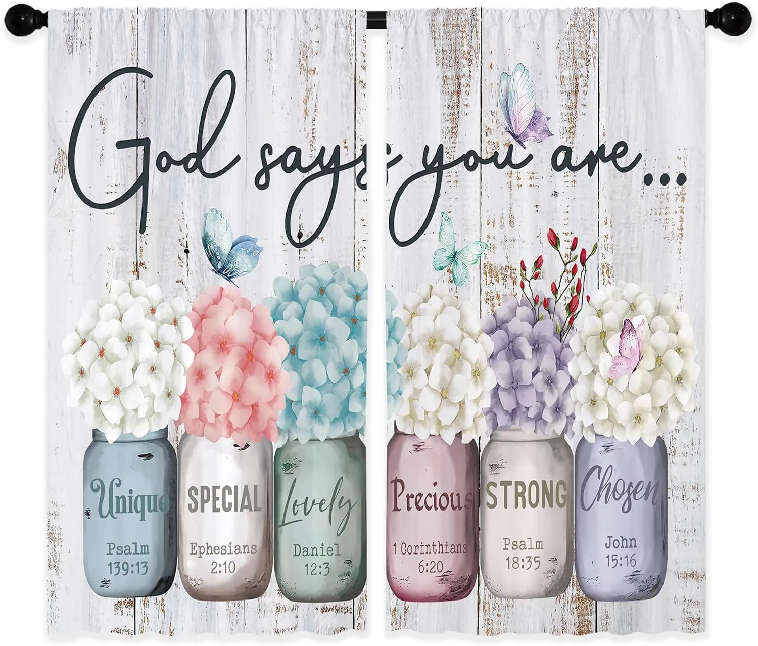 Farmhouse Floral Inspirational Bible Curtains, Flower Window Curtains 42x63 Inch for Bedroom Living Room Decor, Mason Jar Christian Drapes Treatment Draperies Fabric Rod Pocket (2 Panels