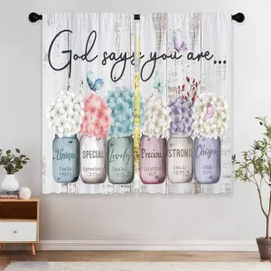 Farmhouse Floral Inspirational Bible Curtains, Flower Window Curtains 42x63 Inch for Bedroom Living Room Decor, Mason Jar Christian Drapes Treatment Draperies Fabric Rod Pocket (2 Panels