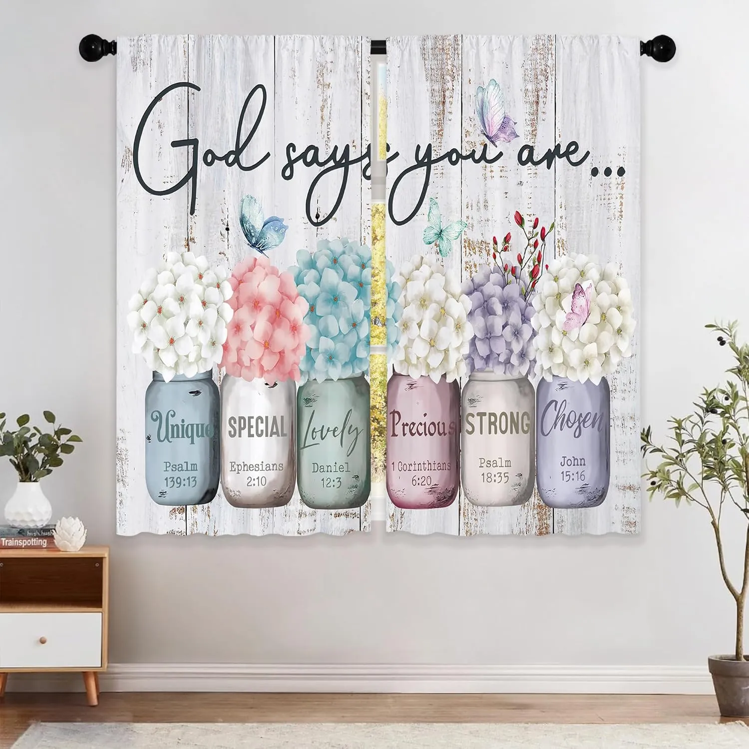 Farmhouse Floral Inspirational Bible Curtains, Flower Window Curtains 42x63 Inch for Bedroom Living Room Decor, Mason Jar Christian Drapes Treatment Draperies Fabric Rod Pocket (2 Panels