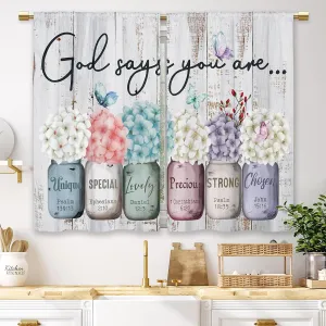 Farmhouse Floral Inspirational Bible Kitchen Curtains Flower God Says You are Small Short Cafe Window Curtains Mason Jar Christian Bathroom Drapes Treatment Tier Curtains (27.5x39 Inch)