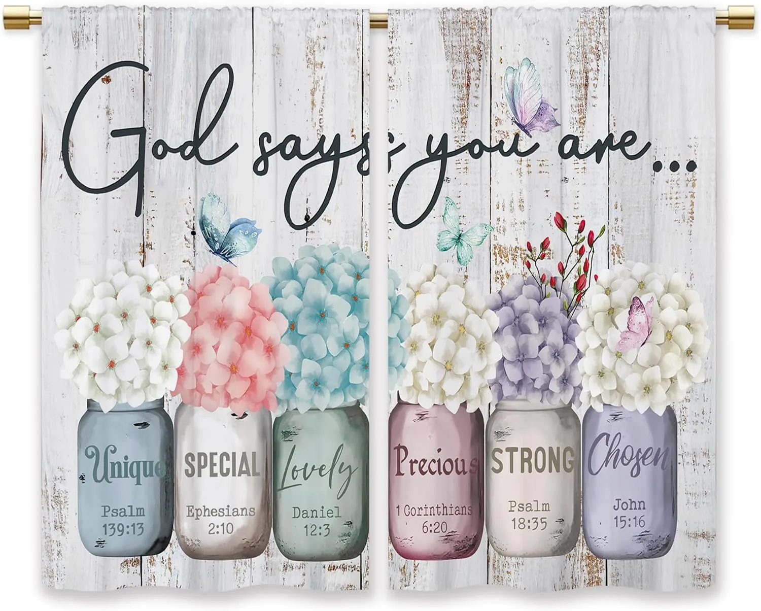 Farmhouse Floral Inspirational Bible Kitchen Curtains Flower God Says You are Small Short Cafe Window Curtains Mason Jar Christian Bathroom Drapes Treatment Tier Curtains (27.5x39 Inch)