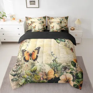 Farmhouse Style 7 Pcs Comforter Set Full Size Bed in a Bag,Vintage Butterfly Flowers Bed Set Room Decor,Botanical Plants Bedding Sets with Comforter,Flat,Fitted Sheet,Pillowcases,Pillow Covers