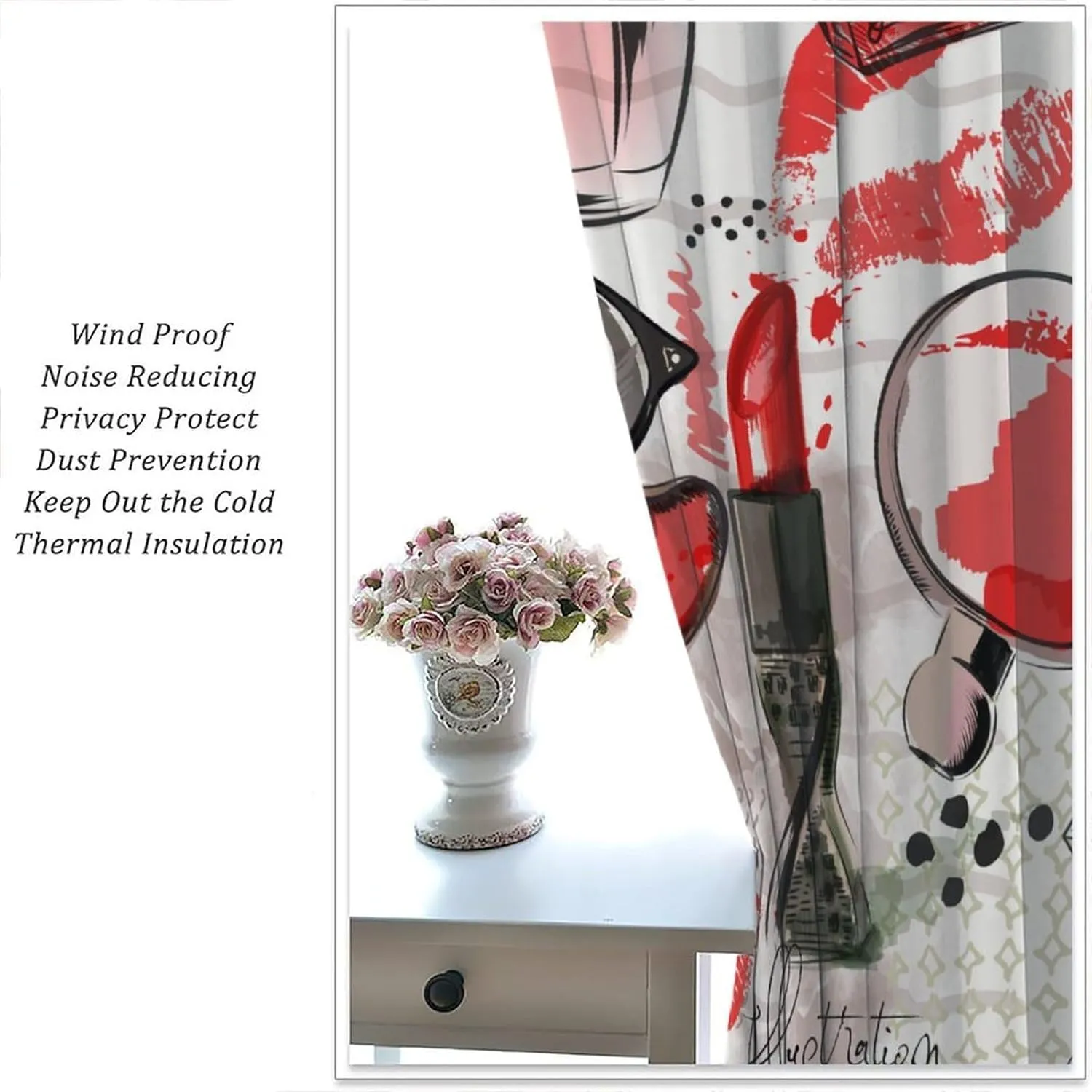 Fashion Girls Curtains, Perfume Red High Heels Sunglasses Romance Window Treatments, Rod Pocket Thermal Insulated Drapes 2 Panel Sets for Bedroom Living Room, 42" W X 45" L【Decor】