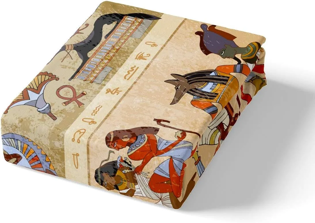 Feelyou Ancient Egypt Bedding Set Retro Egyptian Pattern Bed Sheet Set for Women Men Adults Egypt Culture Fitted Sheet Tribal Eagle Dog Design Bed Cover Bedroom Decor 2Pcs Twin Size