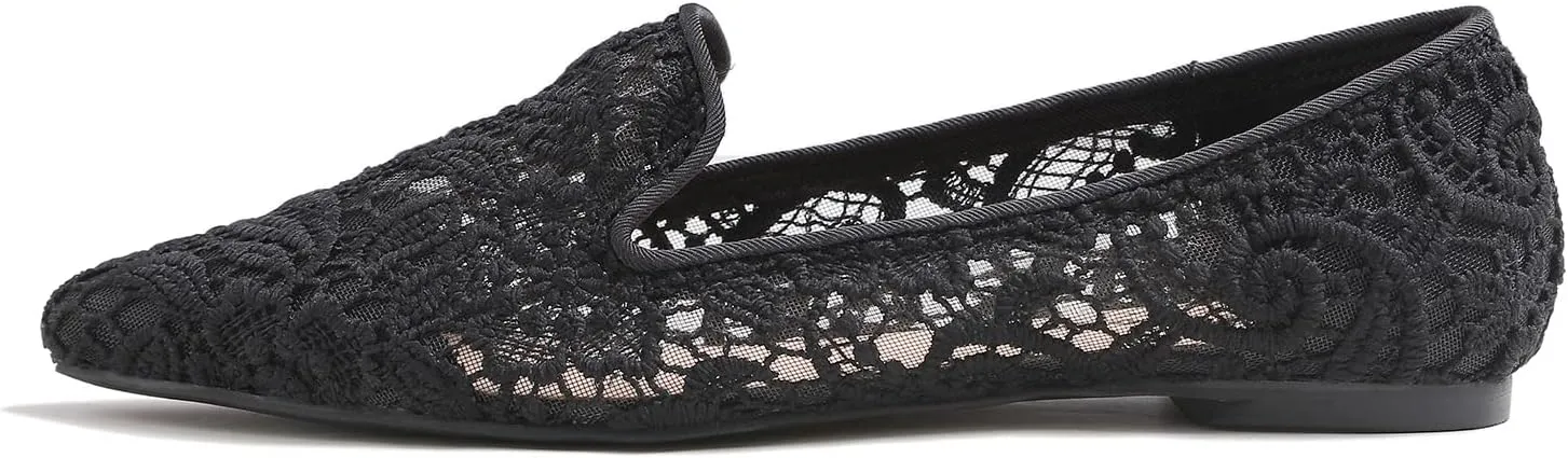 FEVERSOLE Round Toe Lace Ballet Crochet Flats Women's Comfy Breathable Shoes