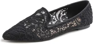 FEVERSOLE Round Toe Lace Ballet Crochet Flats Women's Comfy Breathable Shoes