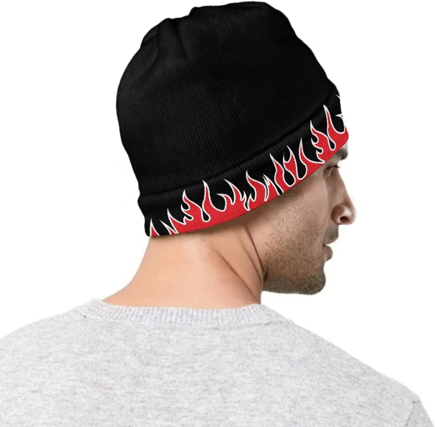 Fire Flame Beanie Hats for Men Women Soft Warm Graphic Beanie Novelty Funny Cuffed Skull Caps Winter Hat