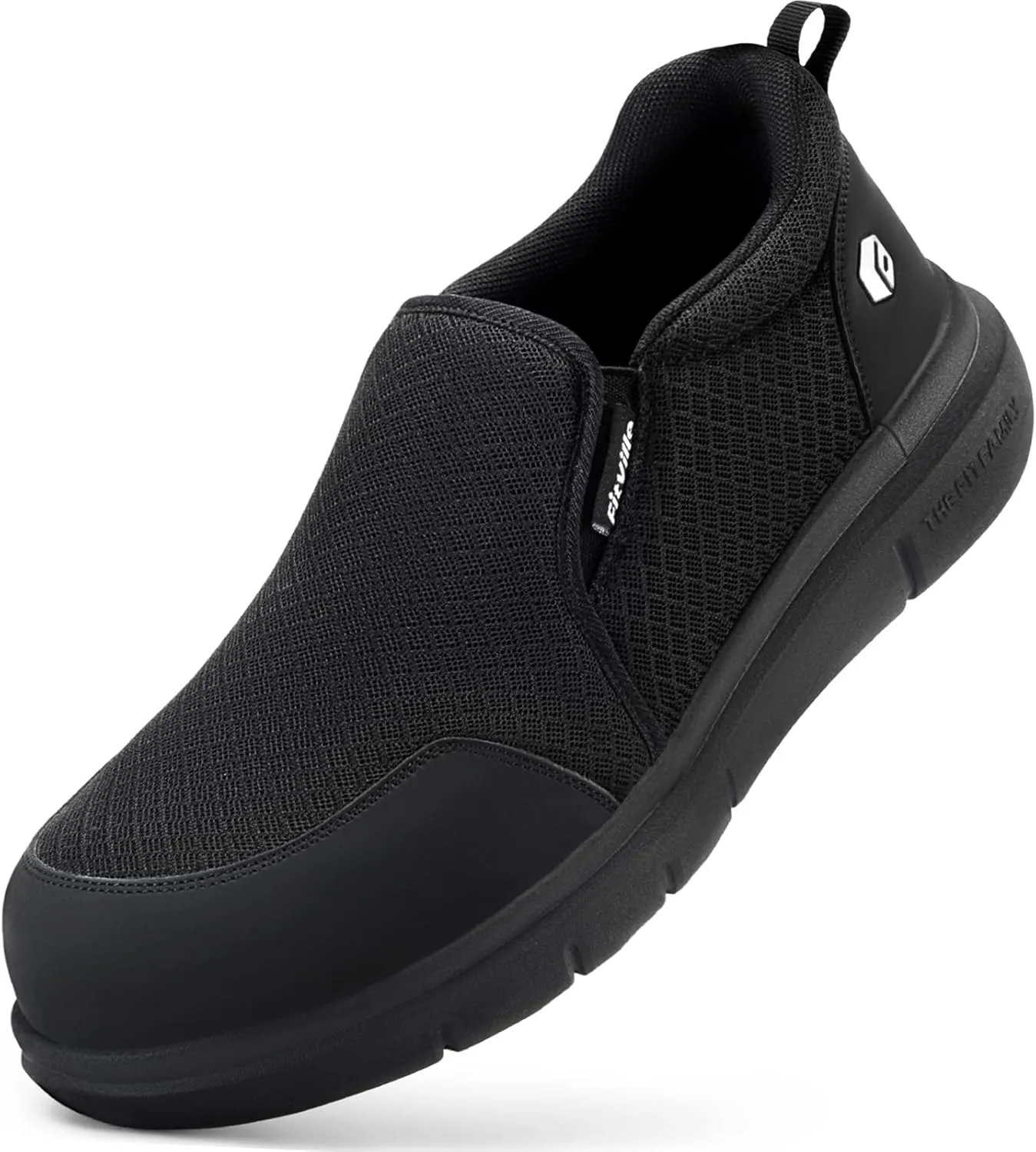 FitVille Slip on Steel Toe Shoes for Men Extra Wide Mens Composite Toe Work Shoes Puncture Proof