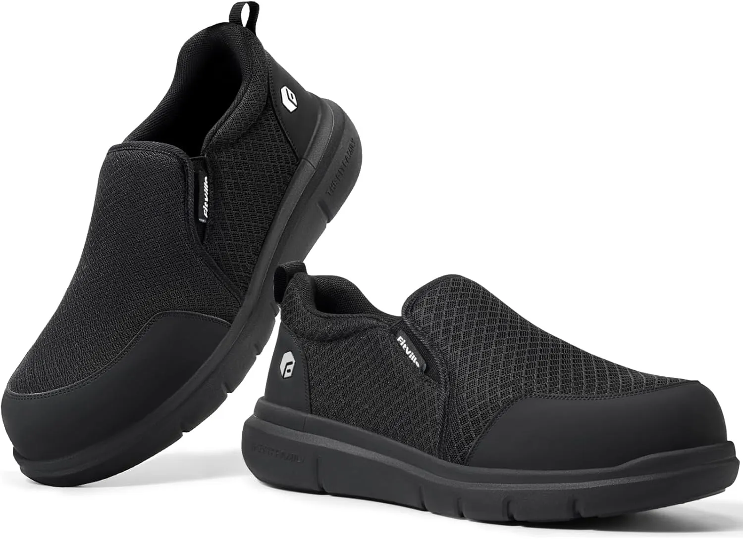 FitVille Slip on Steel Toe Shoes for Men Extra Wide Mens Composite Toe Work Shoes Puncture Proof