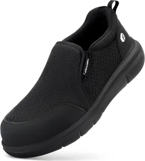 FitVille Slip on Steel Toe Shoes for Men Extra Wide Mens Composite Toe Work Shoes Puncture Proof