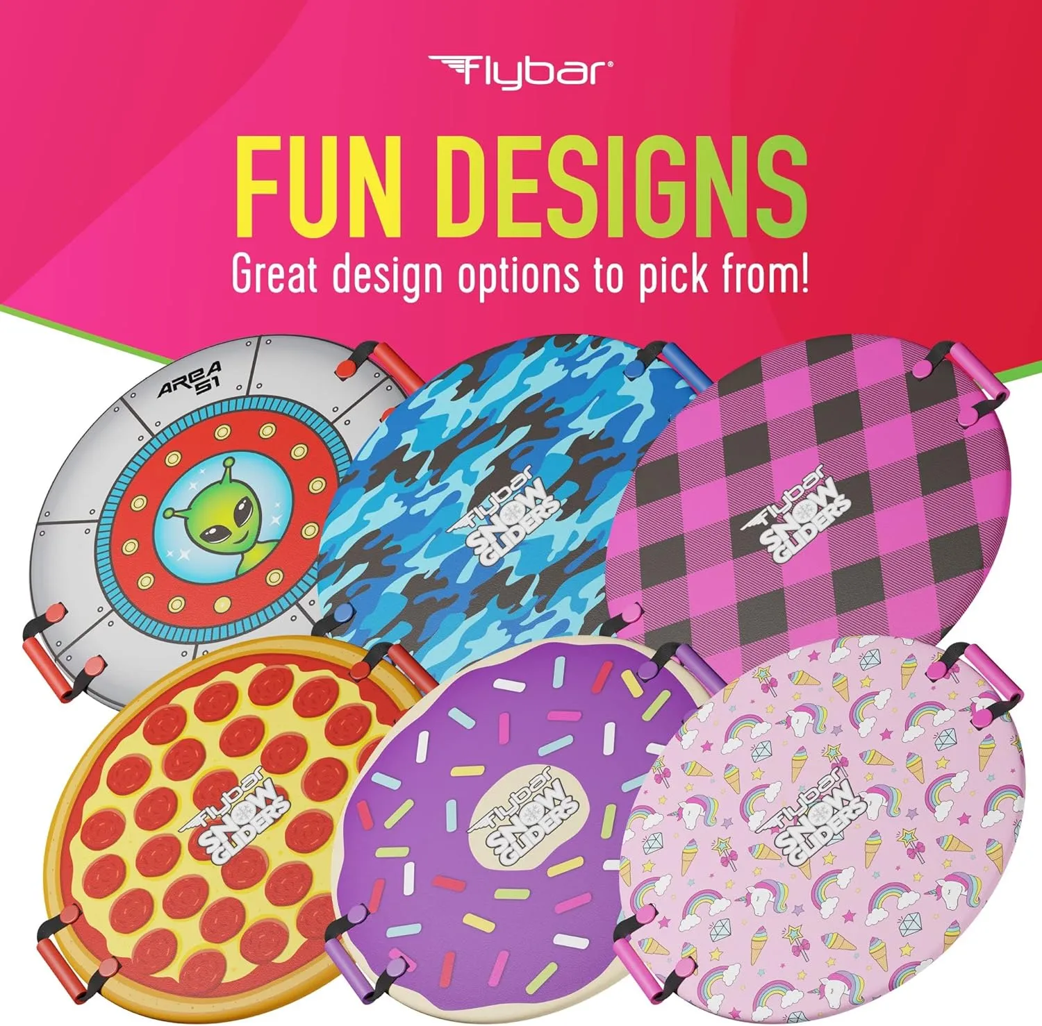 Flybar Snow Sled for Kids and Toddlers- Foam Saucer Disc, Ages 6 , Easy Grip Handles, Durable with Slick Bottom & PE Core Build, Lightweight Snow Boards, Snowboard Toys for Outdoor, Up to 110 lbs, 26"