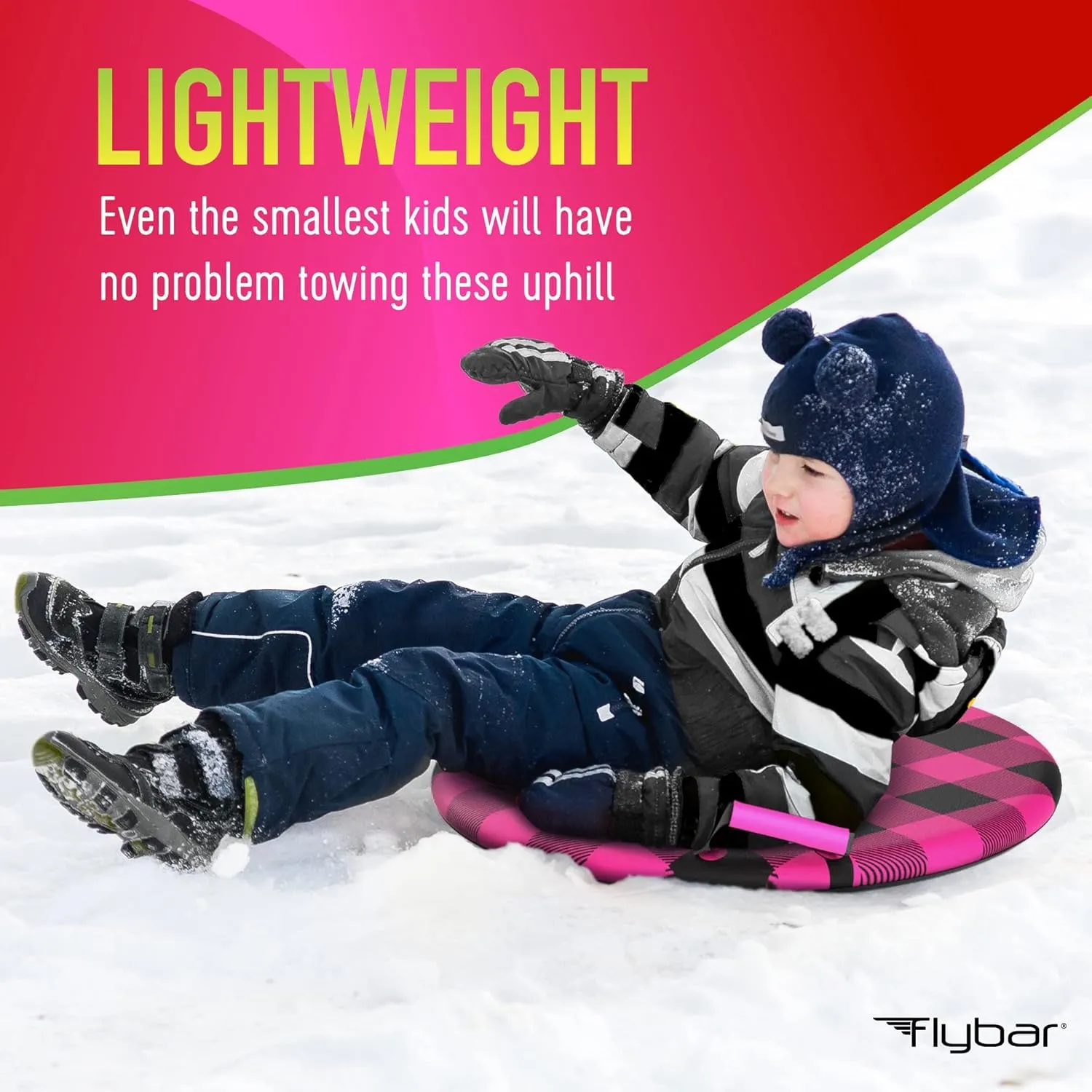Flybar Snow Sled for Kids and Toddlers- Foam Saucer Disc, Ages 6 , Easy Grip Handles, Durable with Slick Bottom & PE Core Build, Lightweight Snow Boards, Snowboard Toys for Outdoor, Up to 110 lbs, 26"