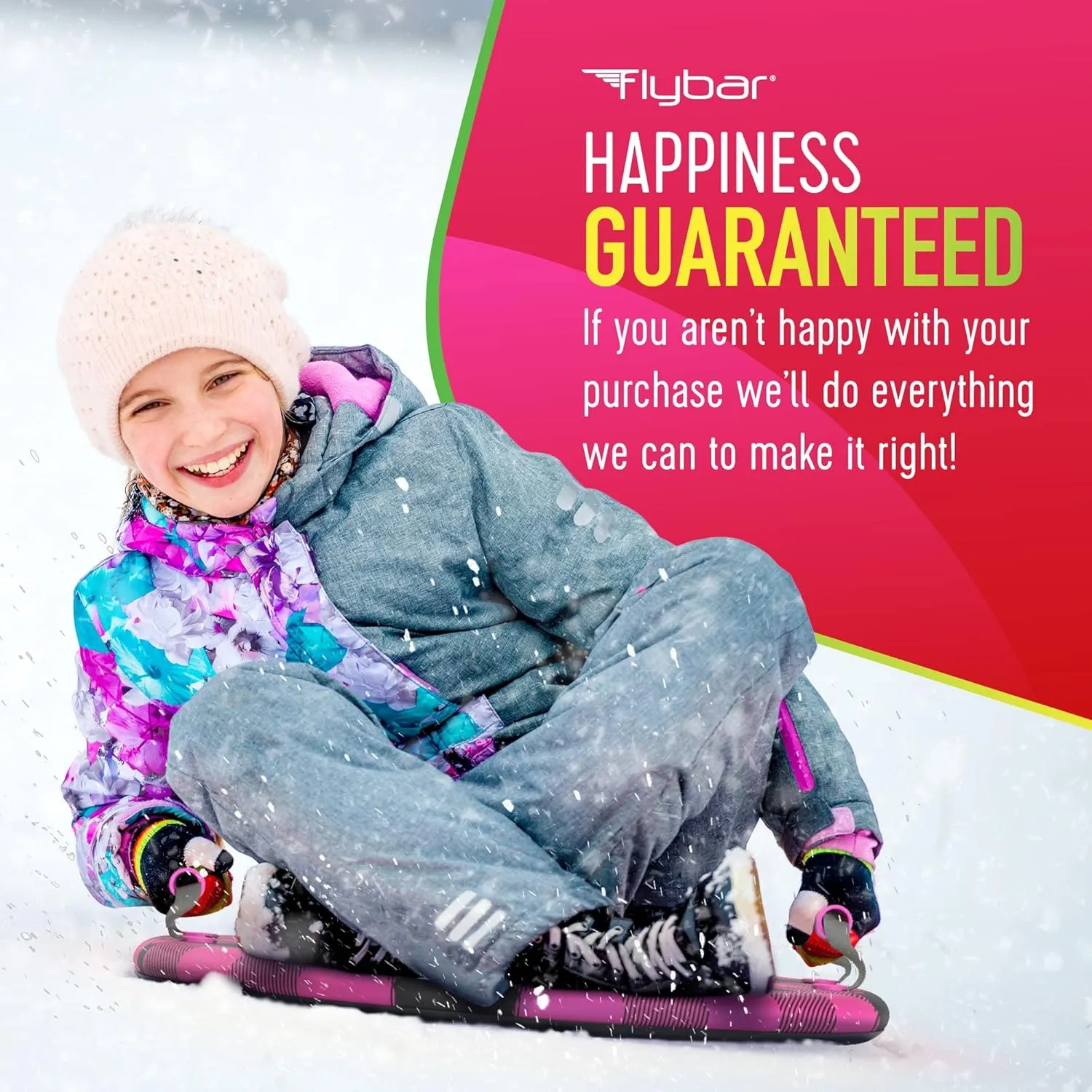 Flybar Snow Sled for Kids and Toddlers- Foam Saucer Disc, Ages 6 , Easy Grip Handles, Durable with Slick Bottom & PE Core Build, Lightweight Snow Boards, Snowboard Toys for Outdoor, Up to 110 lbs, 26"