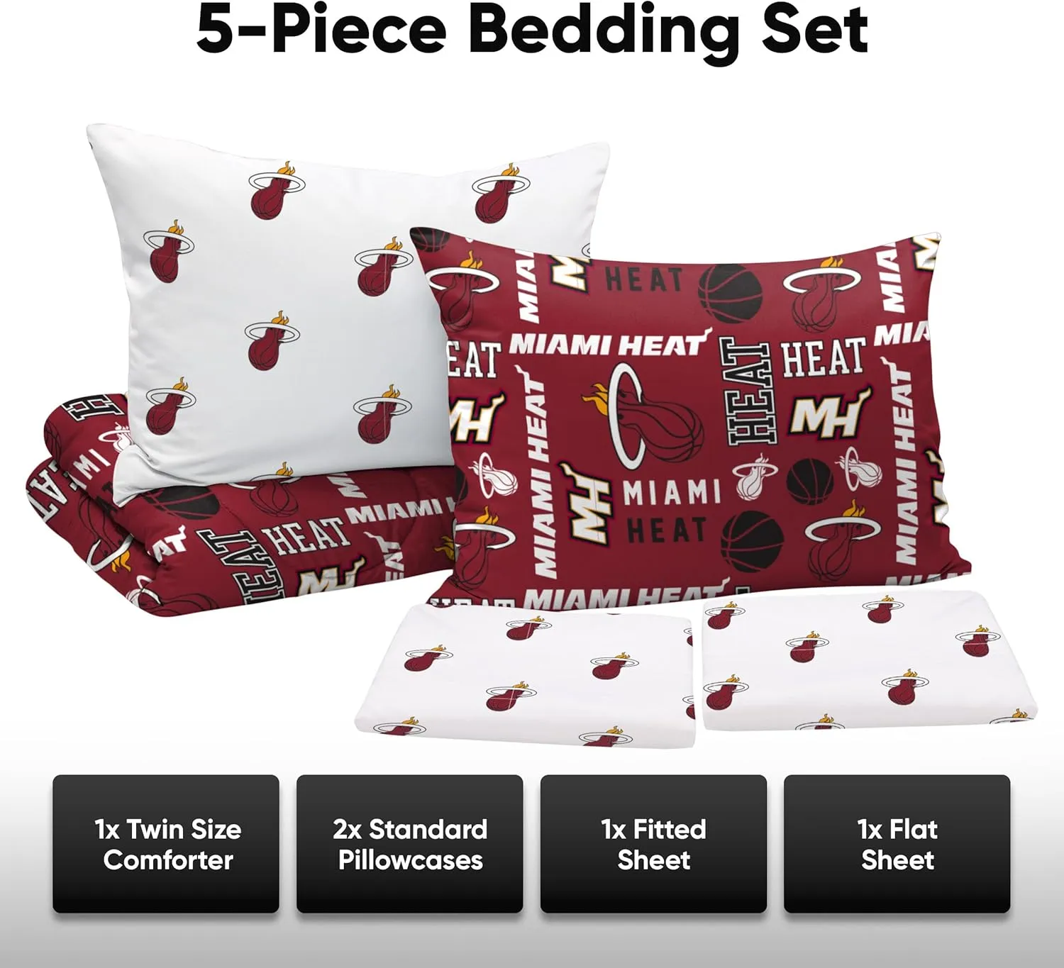 FOCO Unisex-Adult NBA Team Logo Bed in a Bag Comforter, Sheets, Pillow Cases Bedding 5-Piece Set