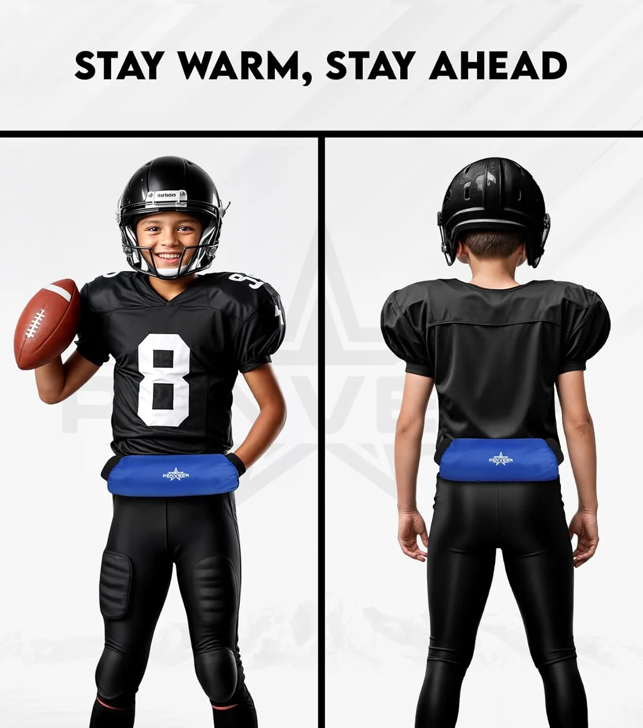 Football Hand Warmer Pouch Youth & Adult, Waterproof Hand Warmers Football with Zipper Pocket and Adjustbale Strap, Best Cold Weather Football Gear