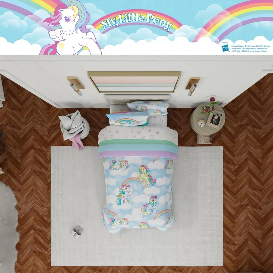 Franco Collectibles My Little Pony Classic Retro Rainbow Bedding 5 Piece Super Soft Comforter and Sheet Set with Sham, Twin, (100% Official Licensed Product)