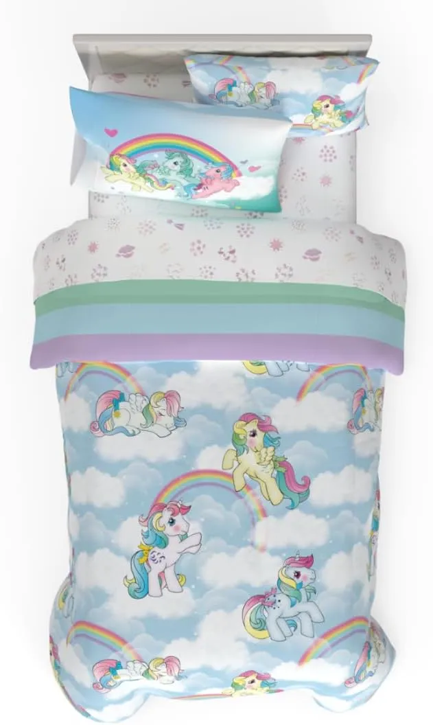 Franco Collectibles My Little Pony Classic Retro Rainbow Bedding 5 Piece Super Soft Comforter and Sheet Set with Sham, Twin, (100% Official Licensed Product)