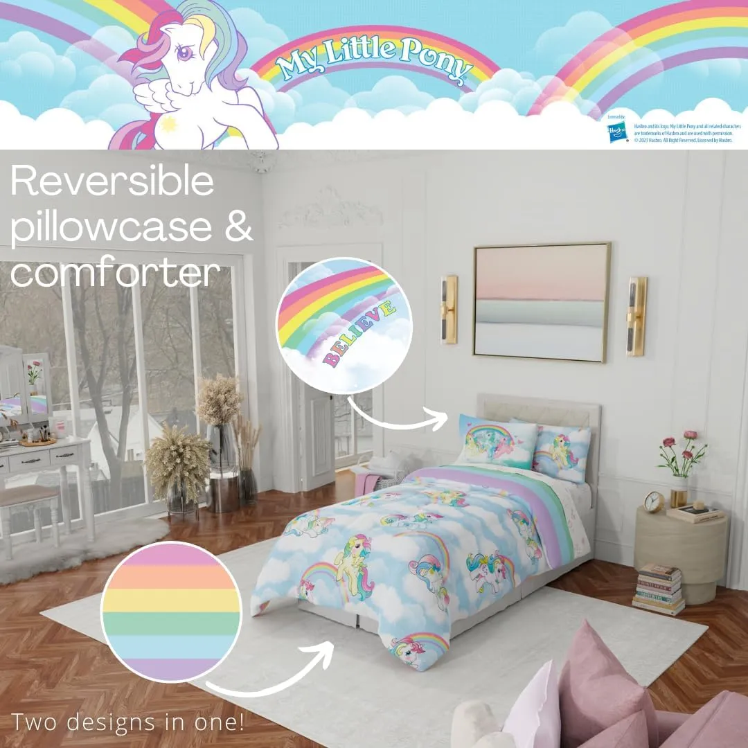 Franco Collectibles My Little Pony Classic Retro Rainbow Bedding 5 Piece Super Soft Comforter and Sheet Set with Sham, Twin, (100% Official Licensed Product)