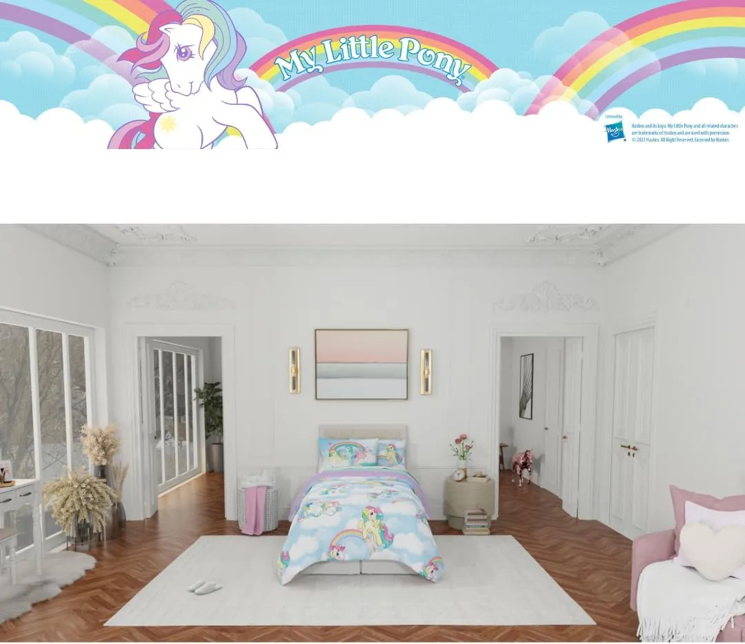 Franco Collectibles My Little Pony Classic Retro Rainbow Bedding 5 Piece Super Soft Comforter and Sheet Set with Sham, Twin, (100% Official Licensed Product)