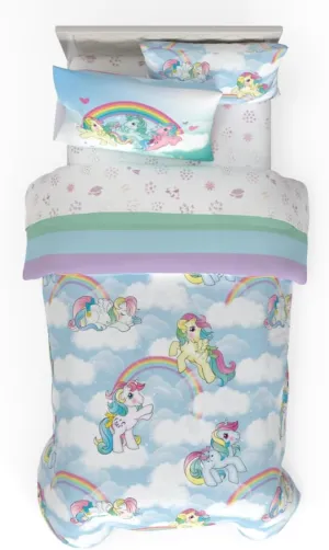 Franco Collectibles My Little Pony Classic Retro Rainbow Bedding 5 Piece Super Soft Comforter and Sheet Set with Sham, Twin, (100% Official Licensed Product)
