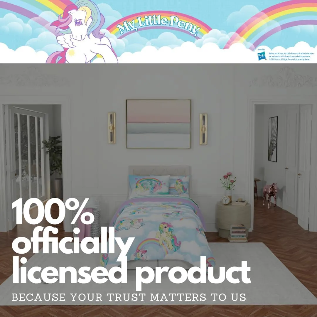 Franco Collectibles My Little Pony Classic Retro Rainbow Bedding 5 Piece Super Soft Comforter and Sheet Set with Sham, Twin, (100% Official Licensed Product)