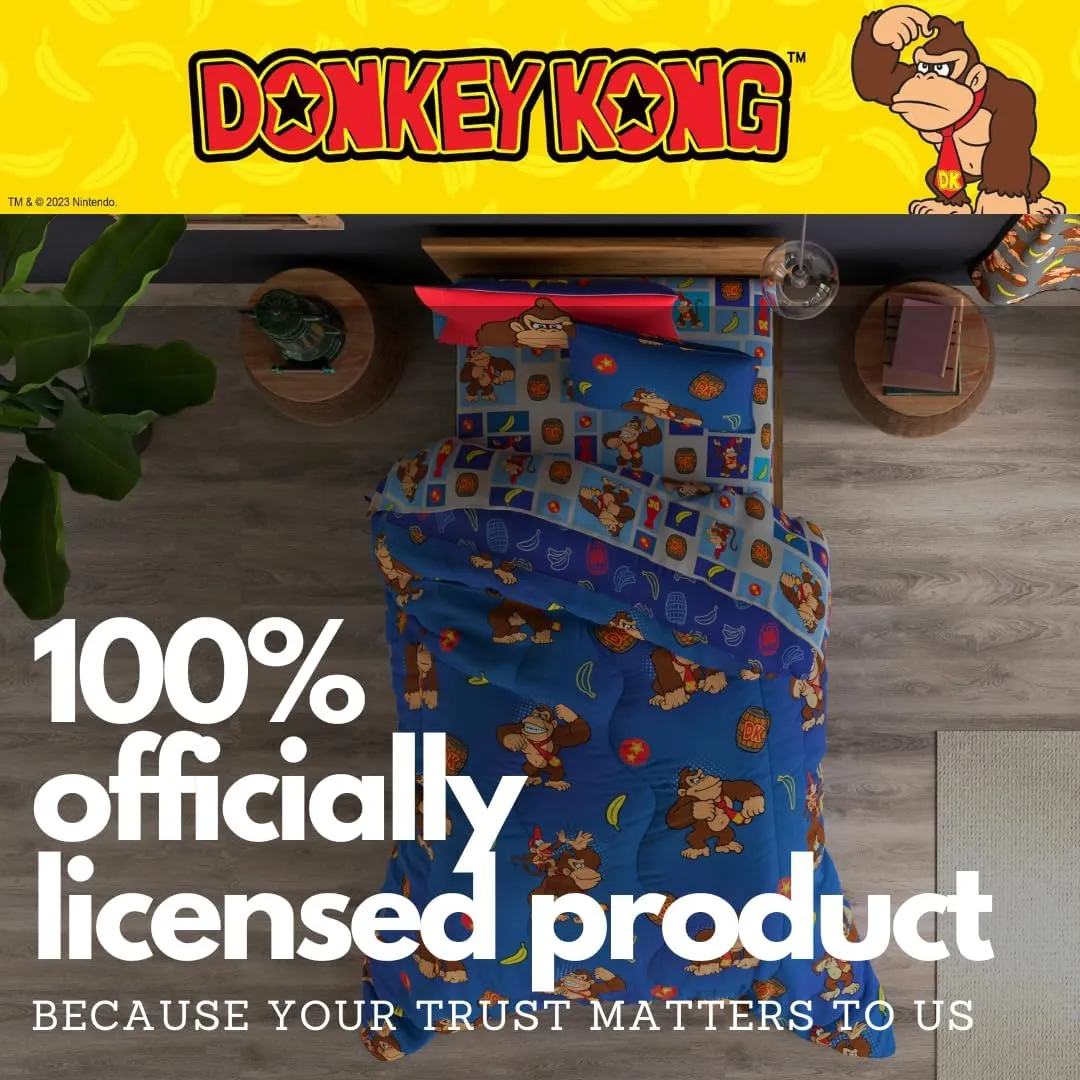 Franco Collectibles Nintendo Donkey Kong Gaming Bedding 5 Piece Super Soft Reversible Comforter and Sheet Set with Sham, Twin, (Officially Licensed Product)