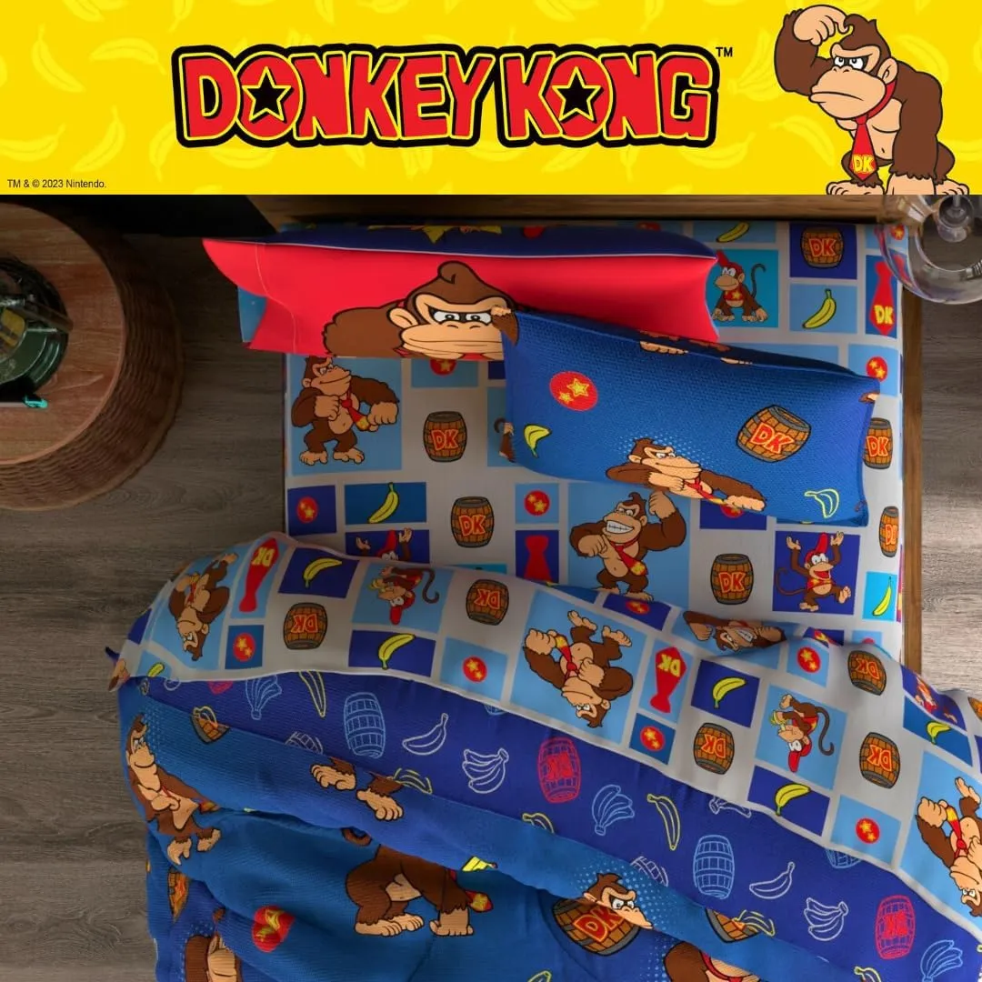 Franco Collectibles Nintendo Donkey Kong Gaming Bedding 5 Piece Super Soft Reversible Comforter and Sheet Set with Sham, Twin, (Officially Licensed Product)