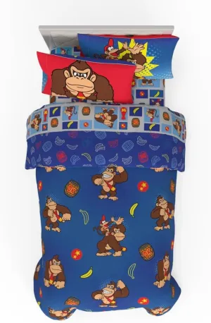 Franco Collectibles Nintendo Donkey Kong Gaming Bedding 5 Piece Super Soft Reversible Comforter and Sheet Set with Sham, Twin, (Officially Licensed Product)