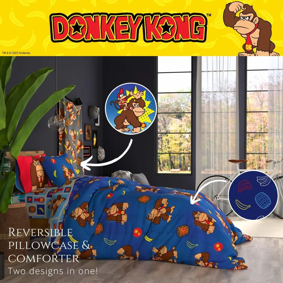 Franco Collectibles Nintendo Donkey Kong Gaming Bedding 5 Piece Super Soft Reversible Comforter and Sheet Set with Sham, Twin, (Officially Licensed Product)
